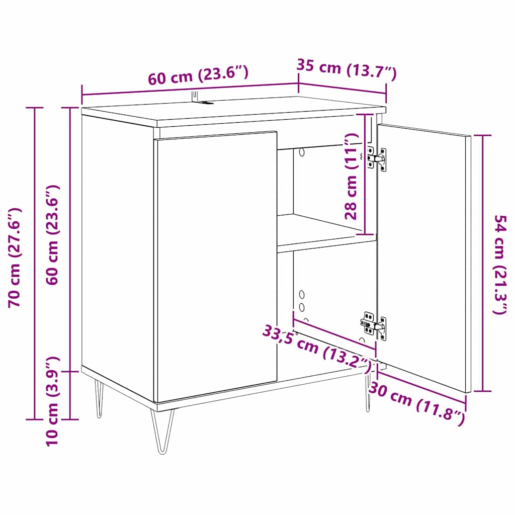 Dressoir Zwart Eiken 60 x 35 x 70 cm Bewerkt hout