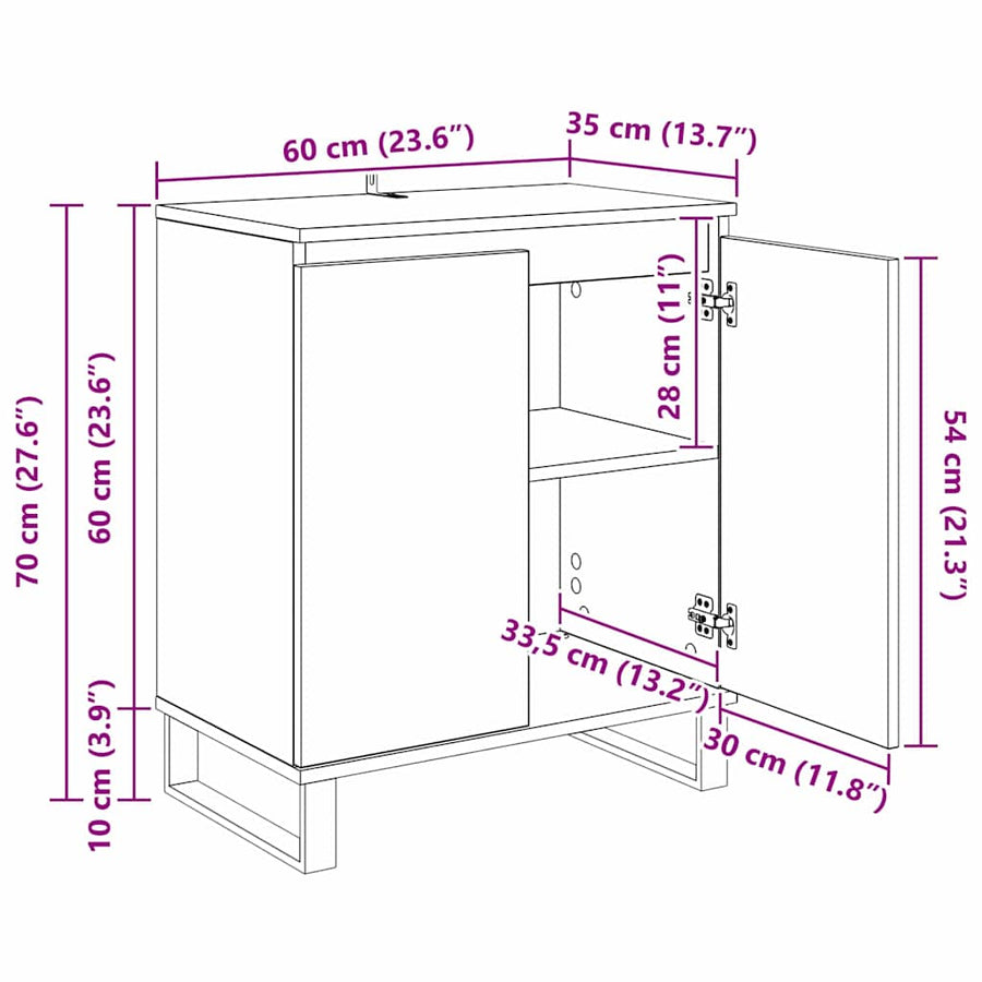 Dressoir Zwart Eiken 60 x 35 x 70 cm Bewerkt hout