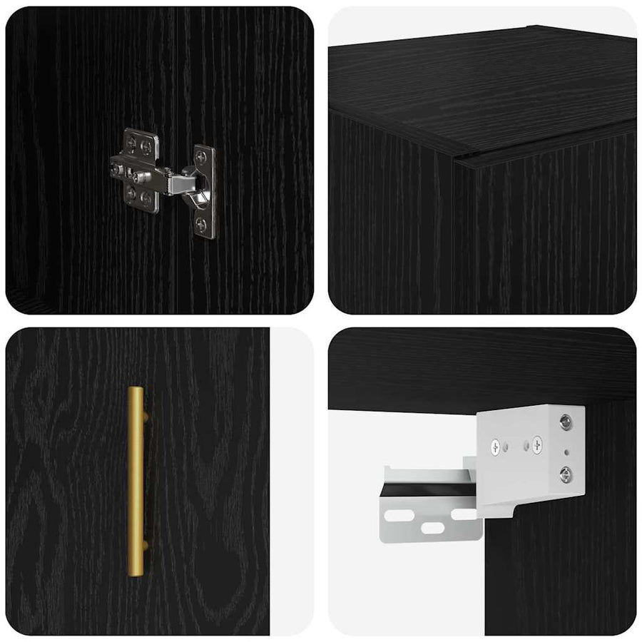 Wandkast Zwart Eiken 34,5 x 34 x 90 cm Bewerkt hout
