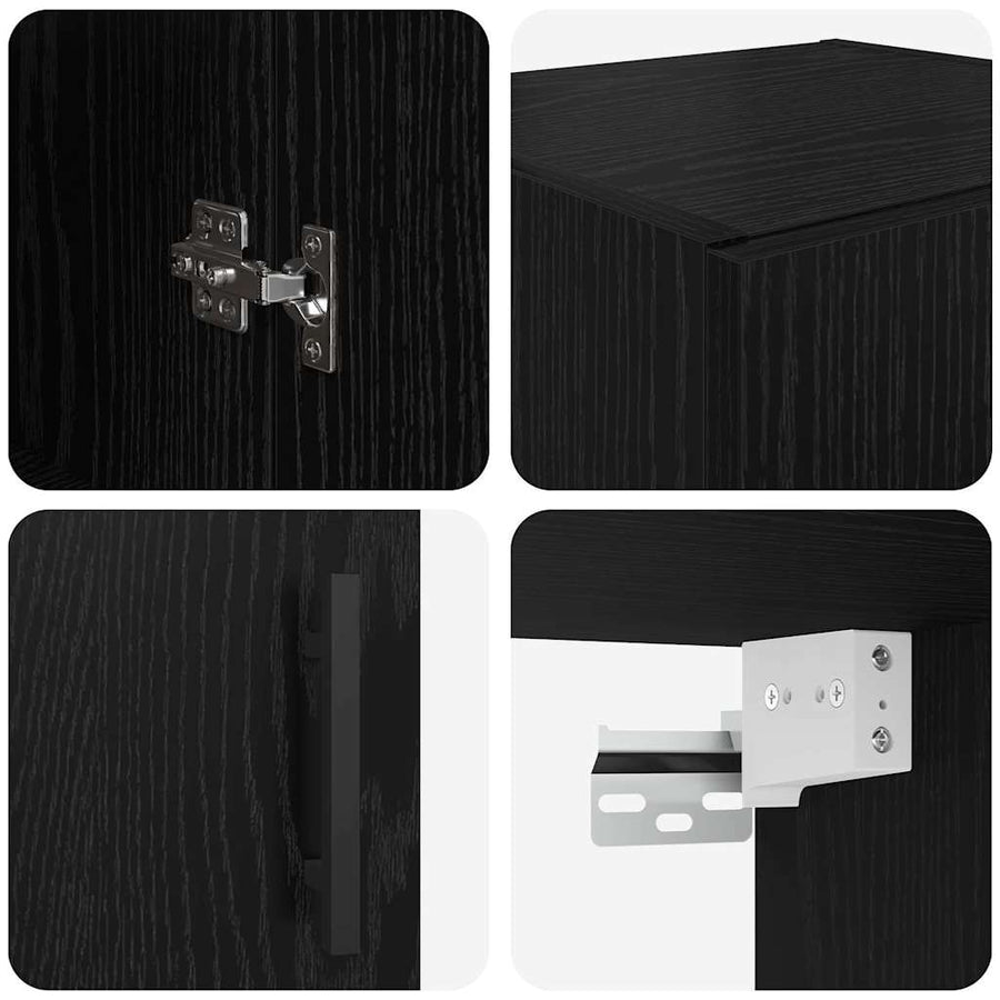 Wandkast Zwart Eiken 34,5 x 34 x 90 cm Bewerkt hout