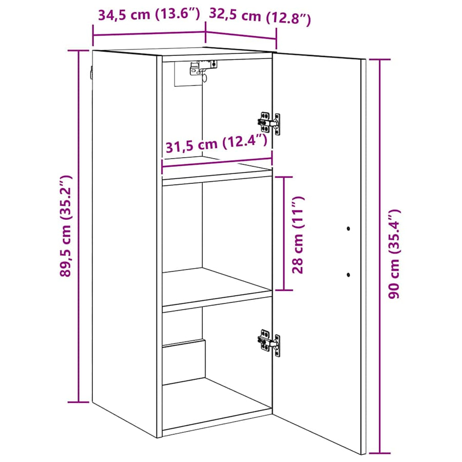 Wandkast Zwart Eiken 34,5 x 34 x 90 cm Bewerkt hout