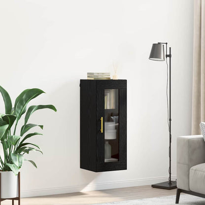 Wandkast Zwart Eiken 34,5 x 34 x 90 cm Geengineerd Hout en Glas