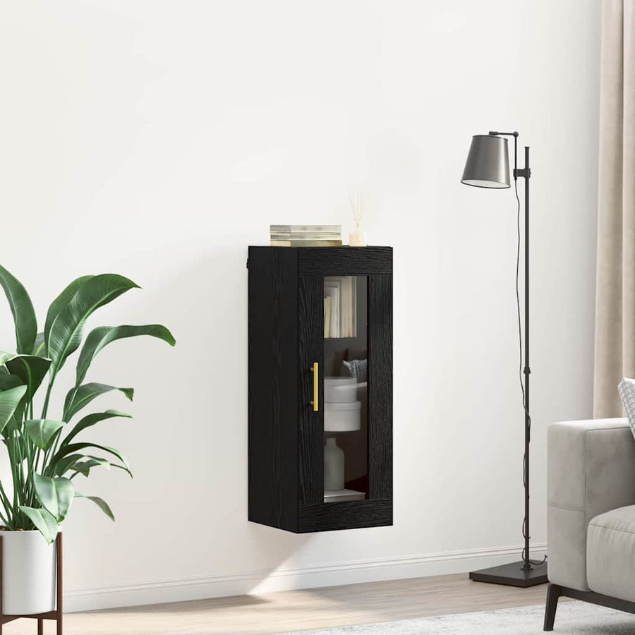 Wandkast Zwart Eiken 34,5 x 34 x 90 cm Geengineerd Hout en Glas