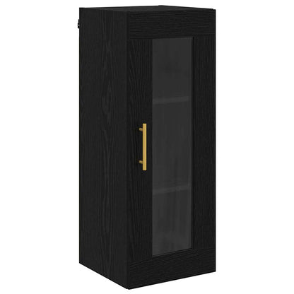 Wandkast Zwart Eiken 34,5 x 34 x 90 cm Geengineerd Hout en Glas
