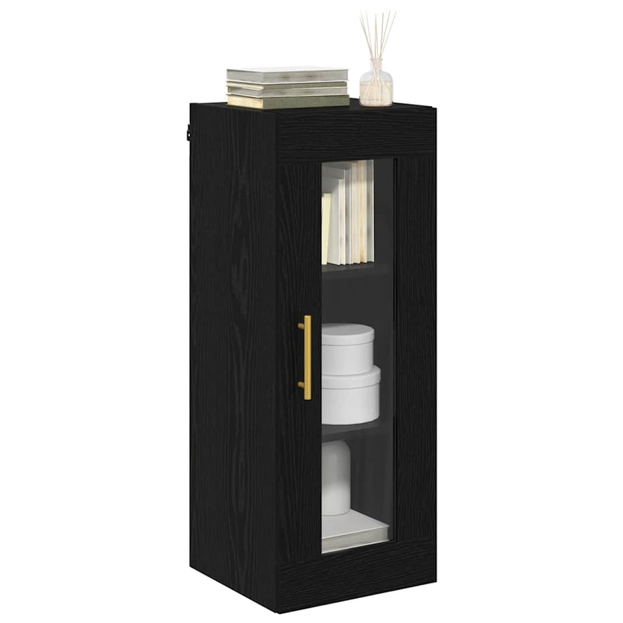 Wandkast Zwart Eiken 34,5 x 34 x 90 cm Geengineerd Hout en Glas