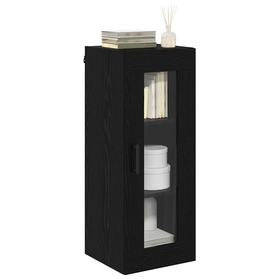 Wandkast Zwart Eiken 34,5 x 34 x 90 cm Geengineerd Hout en Glas