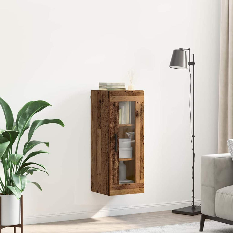 Wandkast Oud Hout 34,5 x 34 x 90 cm Geengineerd Hout en Glas