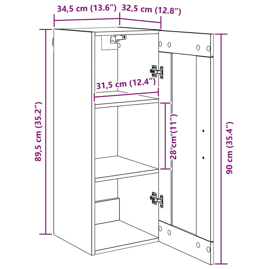 Wandkast Oud Hout 34,5 x 34 x 90 cm Geengineerd Hout en Glas