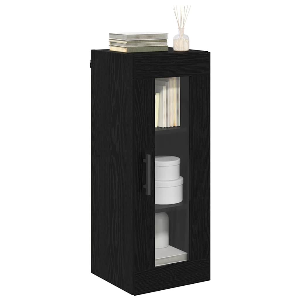Wandkast Zwart Eiken 34,5 x 34 x 90 cm Geengineerd Hout en Glas