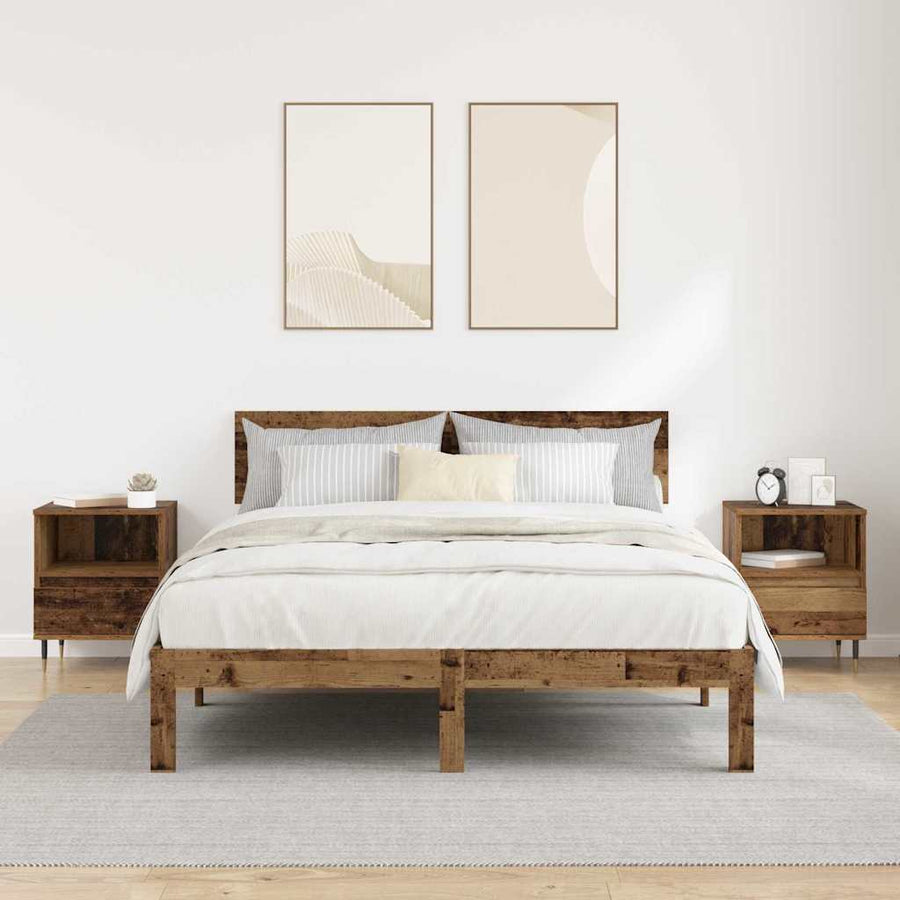 Nachtkastje met lade 2 pcs Oudhout 40 x 35 x 50 cm Bewerkt hout