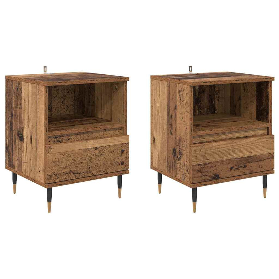 Nachtkastje met lade 2 pcs Oudhout 40 x 35 x 50 cm Bewerkt hout