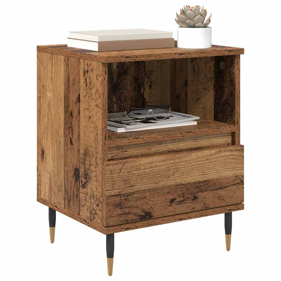 Nachtkastje met lade 2 pcs Oudhout 40 x 35 x 50 cm Bewerkt hout