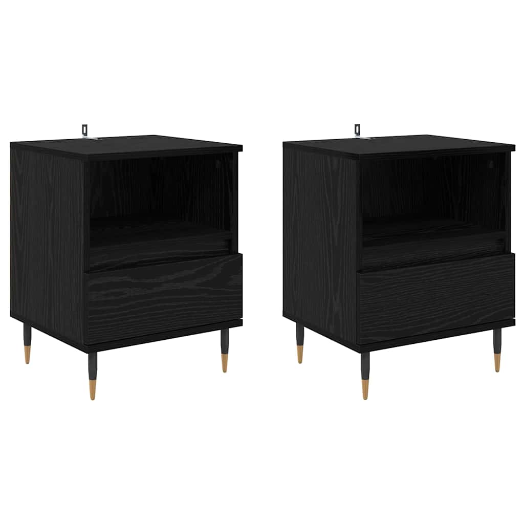 Nachtkastje 2 pcs Zwart Eiken 40 x 35 x 50 cm Bewerkt hout