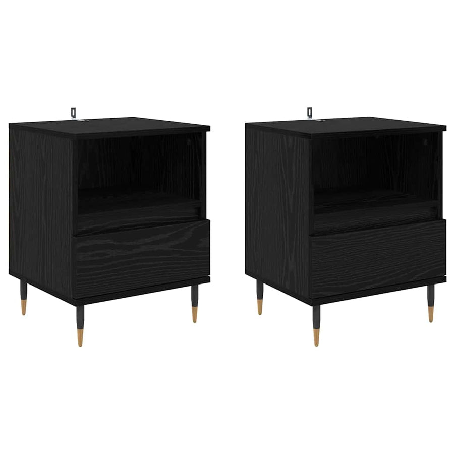 Nachtkastje 2 pcs Zwart Eiken 40 x 35 x 50 cm Bewerkt hout