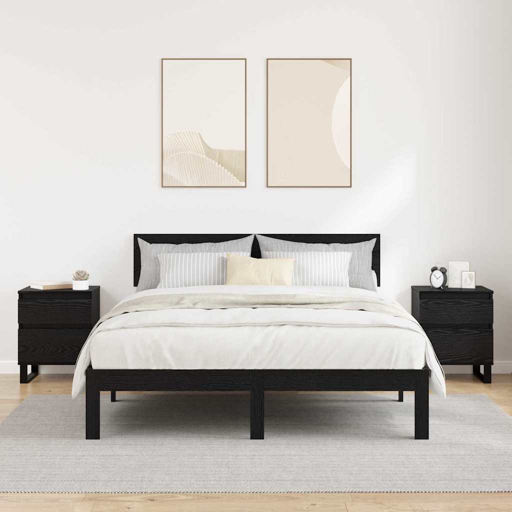 Nachtkastje 2 pcs Zwart Eiken 40 x 35 x 50 cm Bewerkt hout