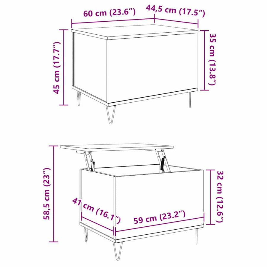 Salontafel Zwart Eiken 60 x 44,5 x 45 cm Bewerkt hout