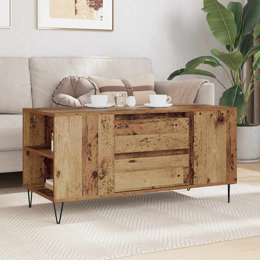 Salontafel met lade Oud Hout 102 x 44,5 x 50 cm Bewerkt hout