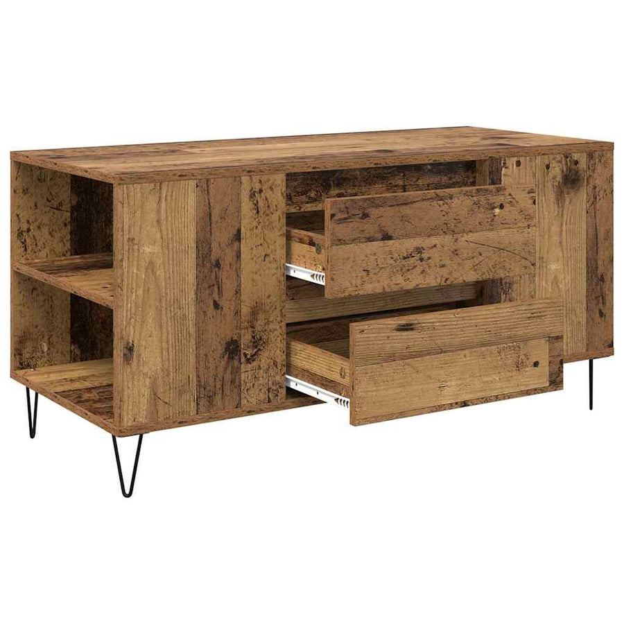 Salontafel met lade Oud Hout 102 x 44,5 x 50 cm Bewerkt hout
