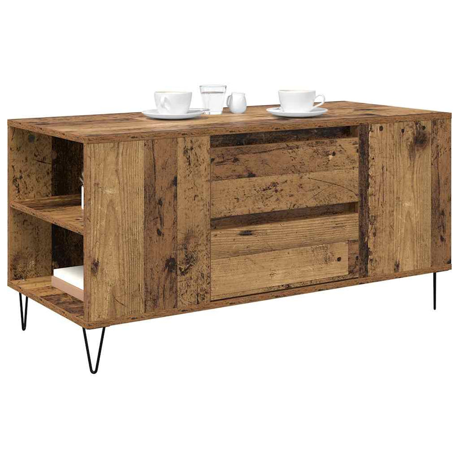 Salontafel met lade Oud Hout 102 x 44,5 x 50 cm Bewerkt hout