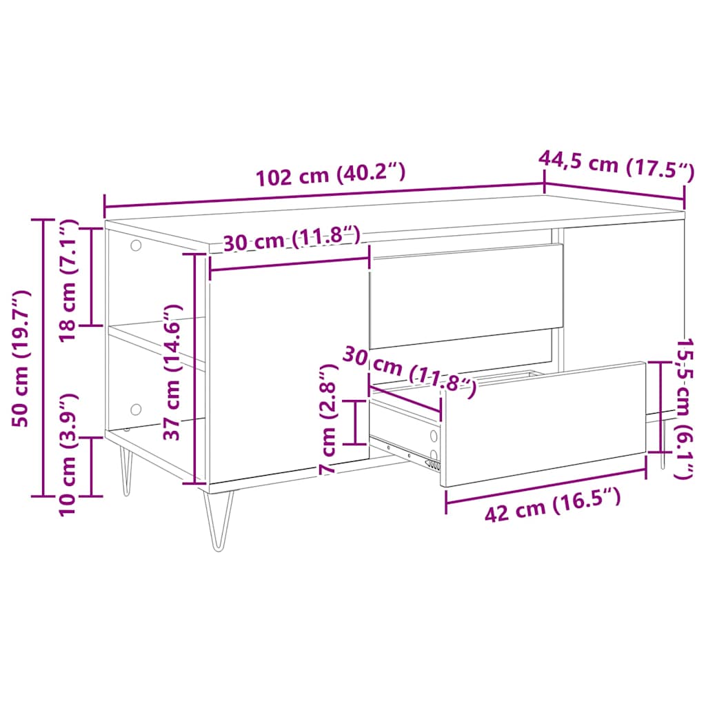 Salontafel Artisan Eiken 102 x 44,5 x 50 cm Bewerkt hout