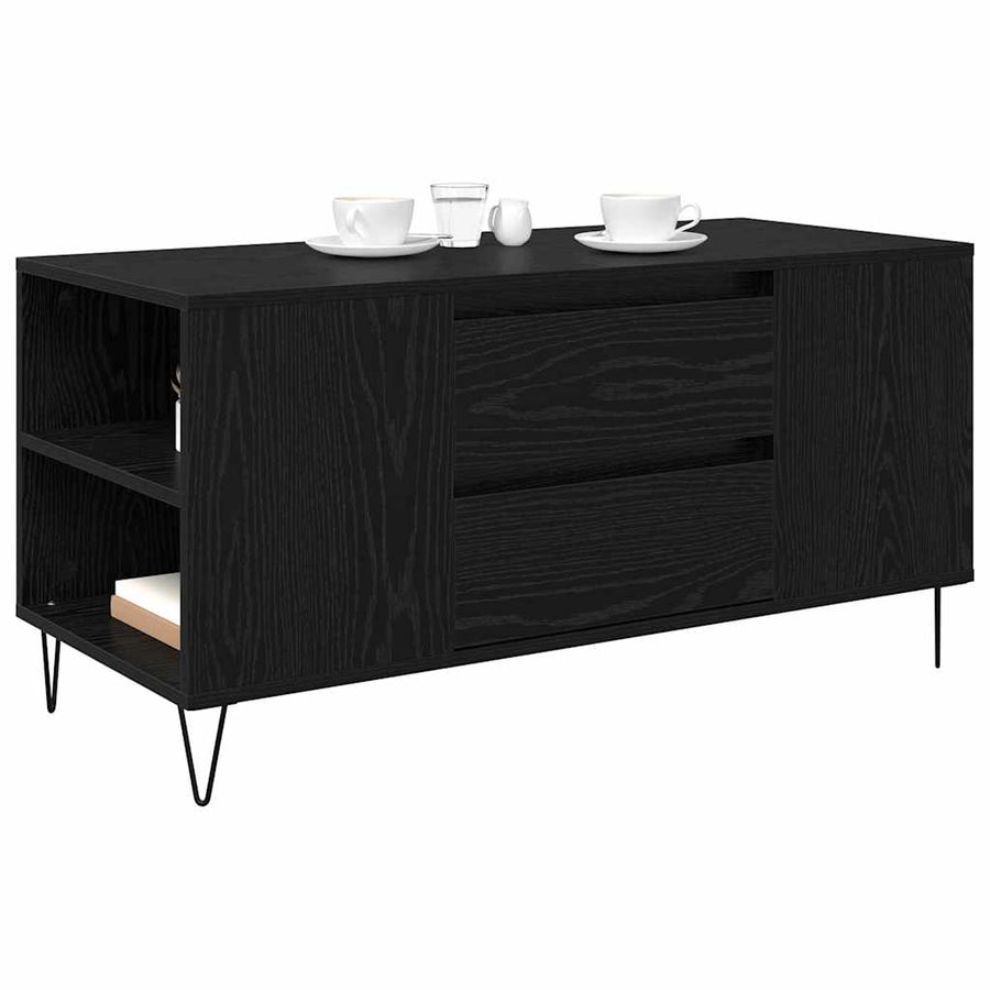Salontafel met lade Zwart Eiken 102 x 44,5 x 50 cm Bewerkt hout