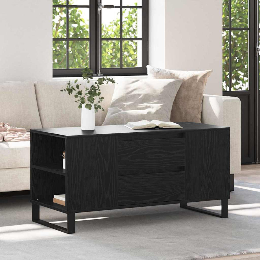Salontafel Zwart Eiken 102 x 44,5 x 50 cm Bewerkt hout