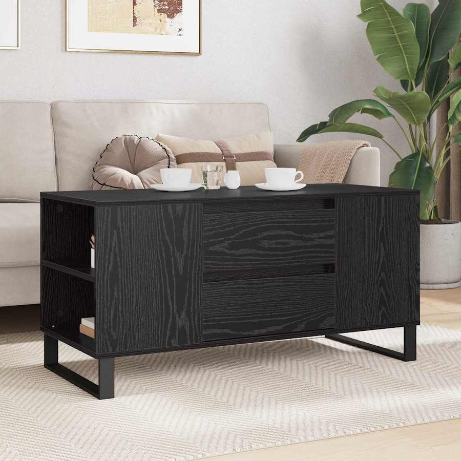 Salontafel Zwart Eiken 102 x 44,5 x 50 cm Bewerkt hout