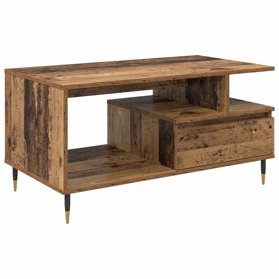 Salontafel met lade Oud hout 90 x 49 x 45 cm Bewerkt hout