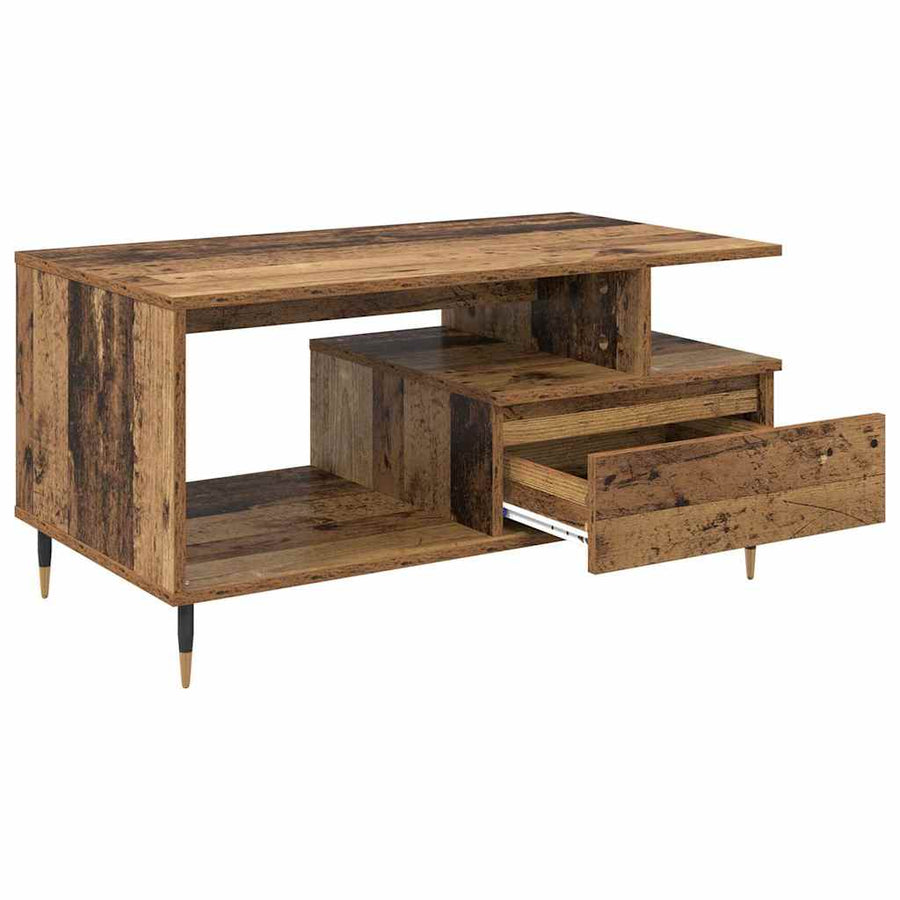 Salontafel met lade Oud hout 90 x 49 x 45 cm Bewerkt hout