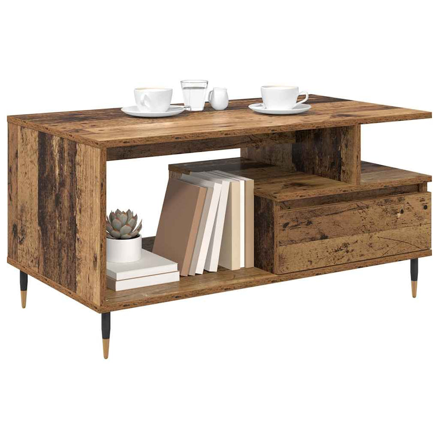 Salontafel met lade Oud hout 90 x 49 x 45 cm Bewerkt hout