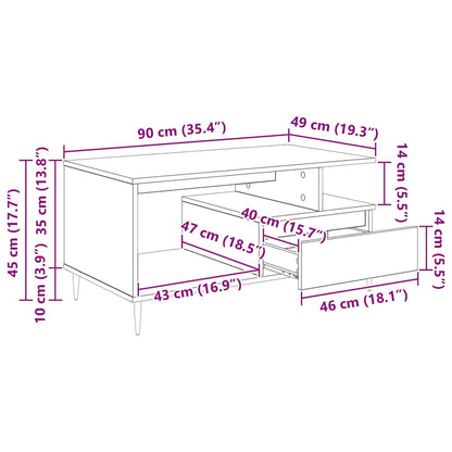 Salontafel met lade Oud hout 90 x 49 x 45 cm Bewerkt hout