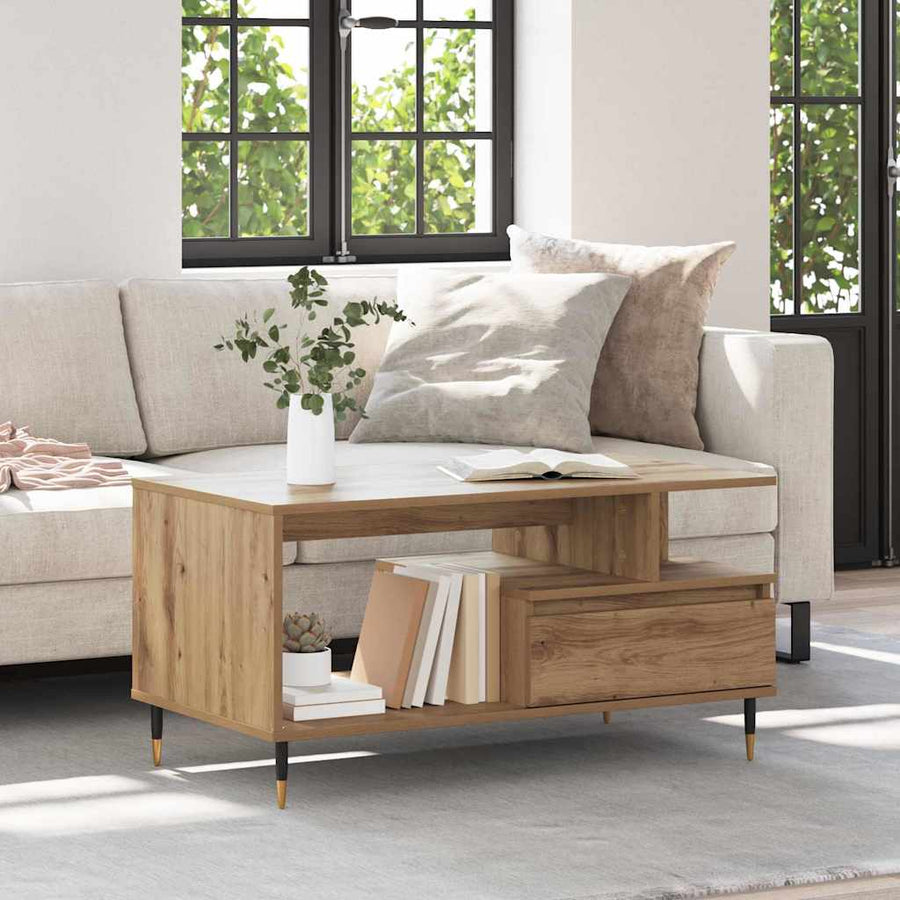 Salontafel artisanaal eikenkleurig 90 x 49 x 45 cm Bewerkt hout