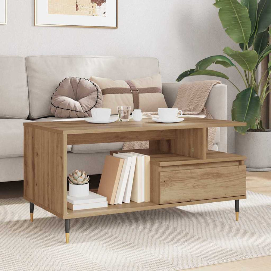 Salontafel artisanaal eikenkleurig 90 x 49 x 45 cm Bewerkt hout