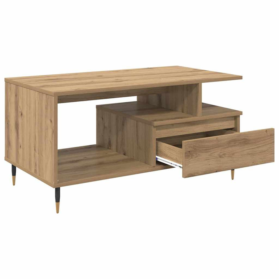 Salontafel artisanaal eikenkleurig 90 x 49 x 45 cm Bewerkt hout