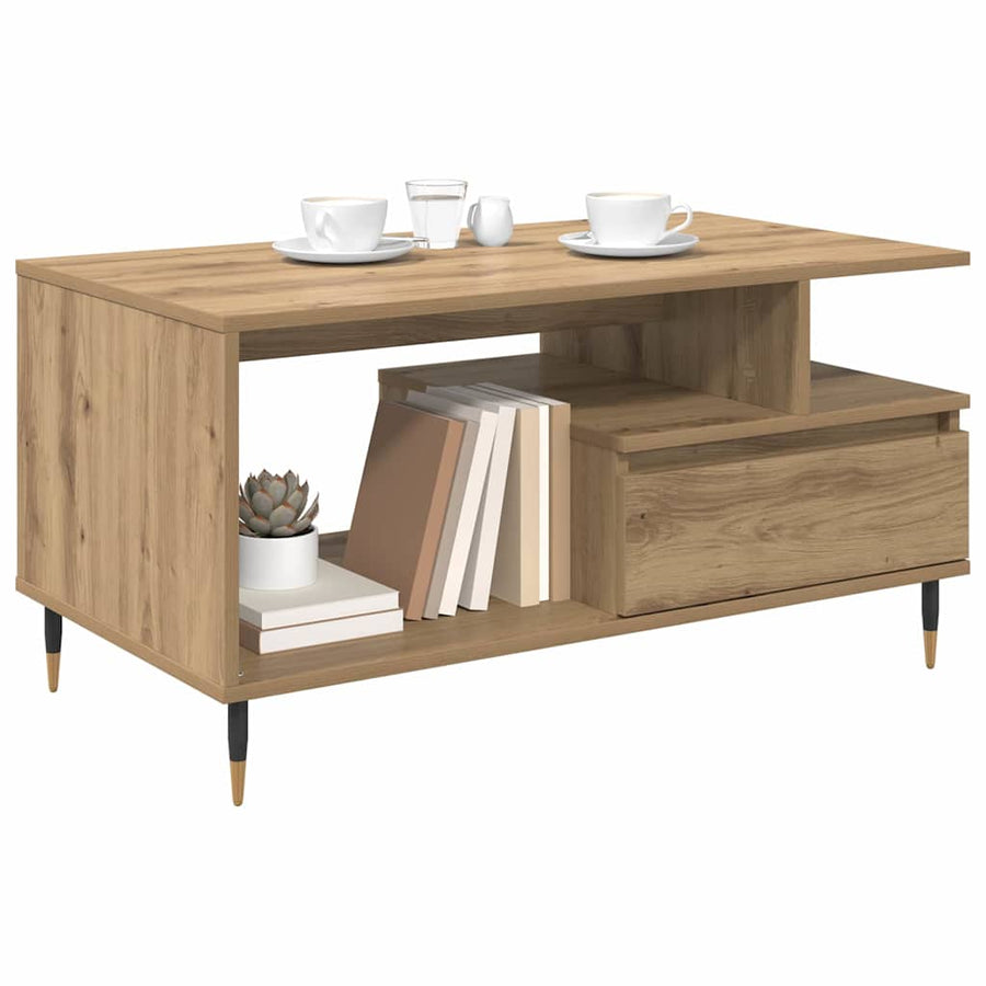 Salontafel artisanaal eikenkleurig 90 x 49 x 45 cm Bewerkt hout