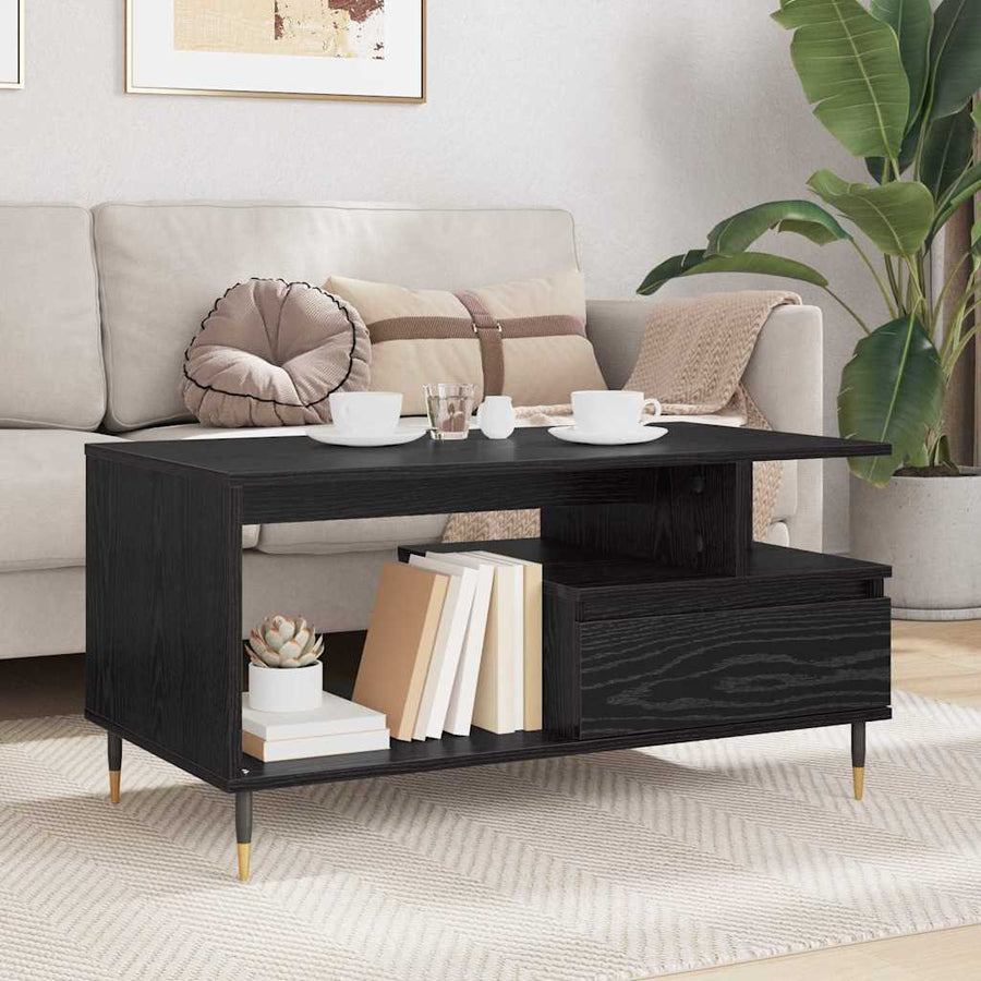 Salontafel met lade Zwart eiken 90 x 49 x 45 cm Bewerkt hout