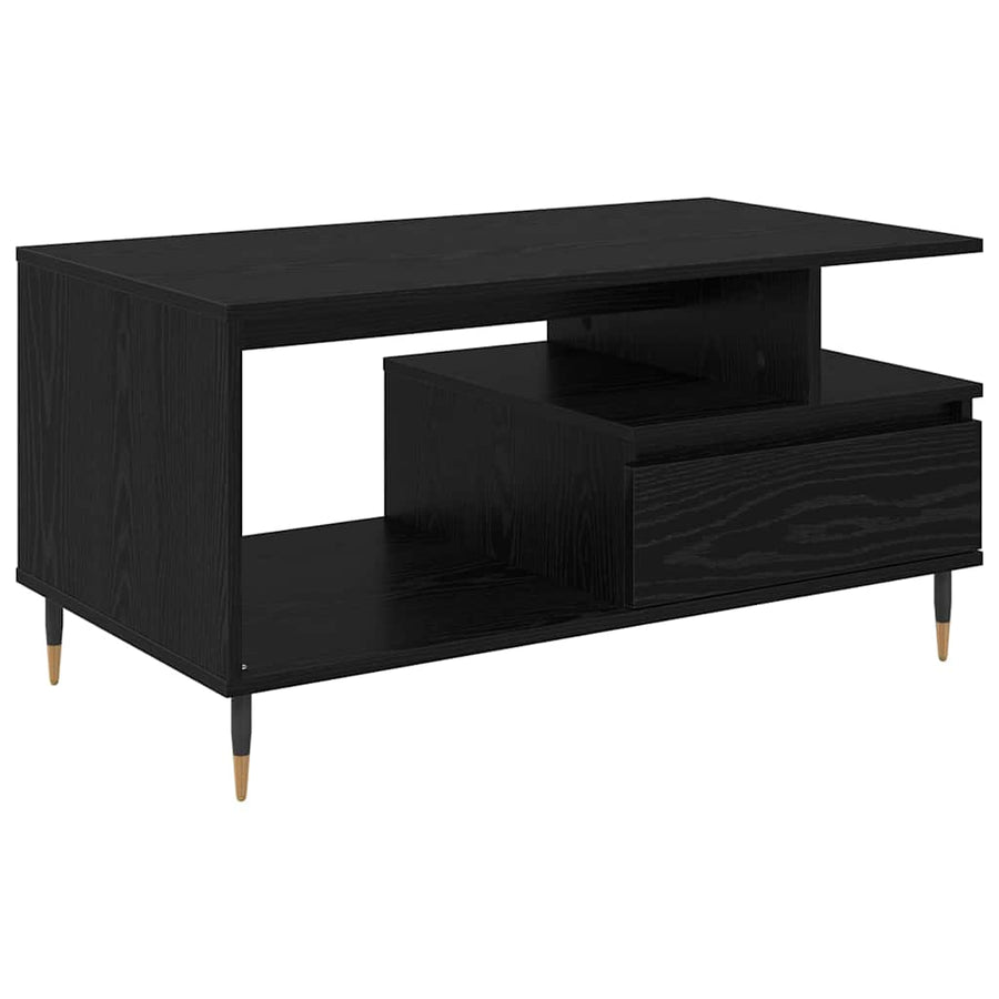 Salontafel met lade Zwart eiken 90 x 49 x 45 cm Bewerkt hout