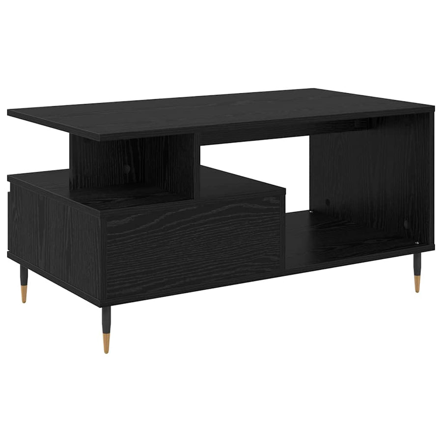 Salontafel met lade Zwart eiken 90 x 49 x 45 cm Bewerkt hout