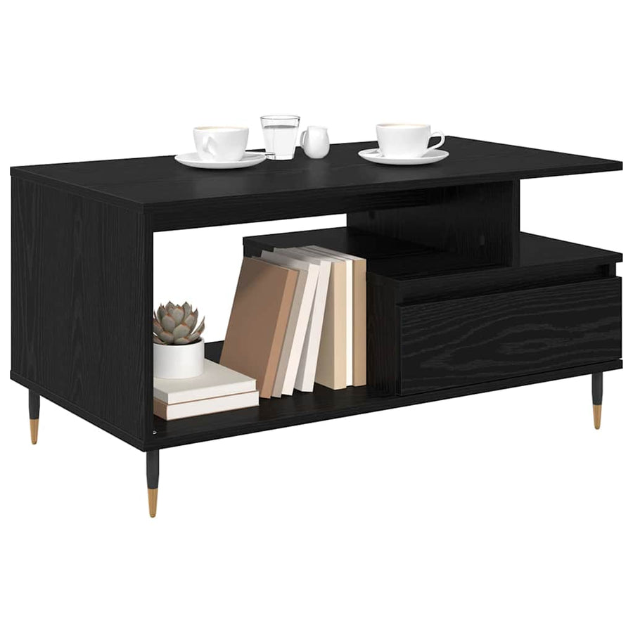 Salontafel met lade Zwart eiken 90 x 49 x 45 cm Bewerkt hout