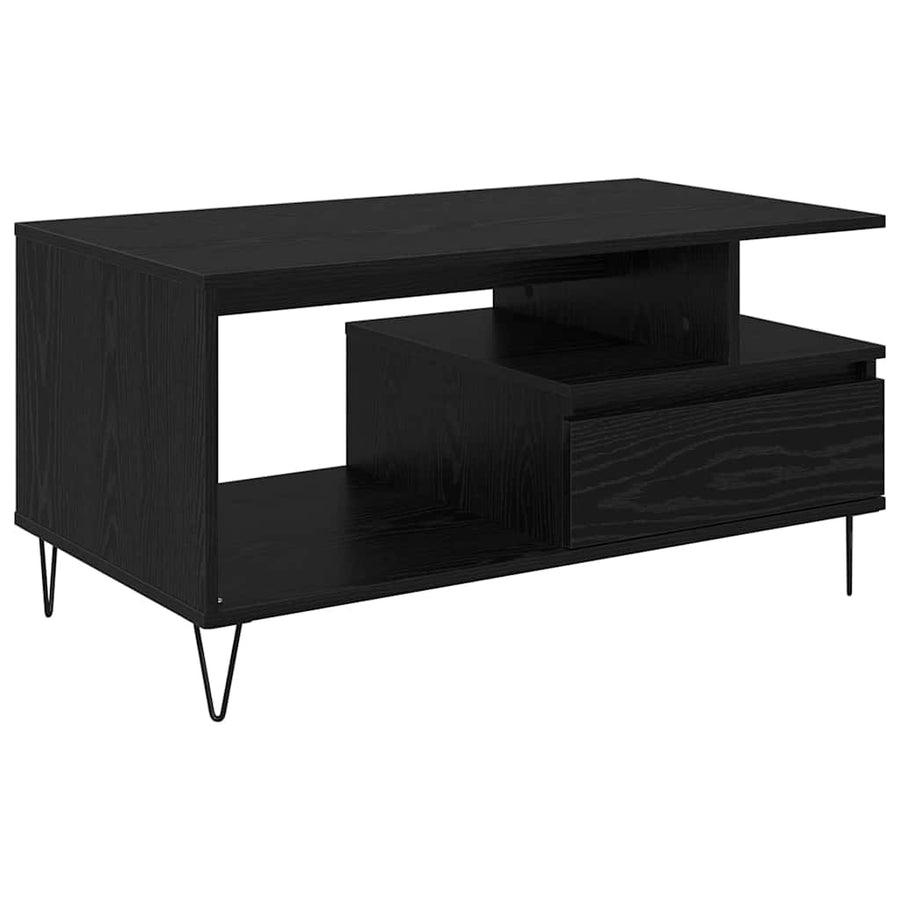 Salontafel met lade Zwart Eiken 90 x 49 x 45 cm Bewerkt hout