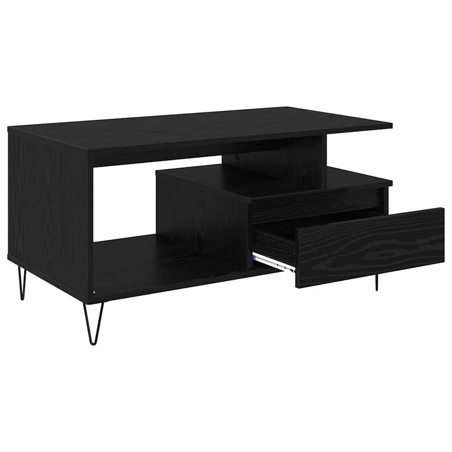 Salontafel met lade Zwart Eiken 90 x 49 x 45 cm Bewerkt hout