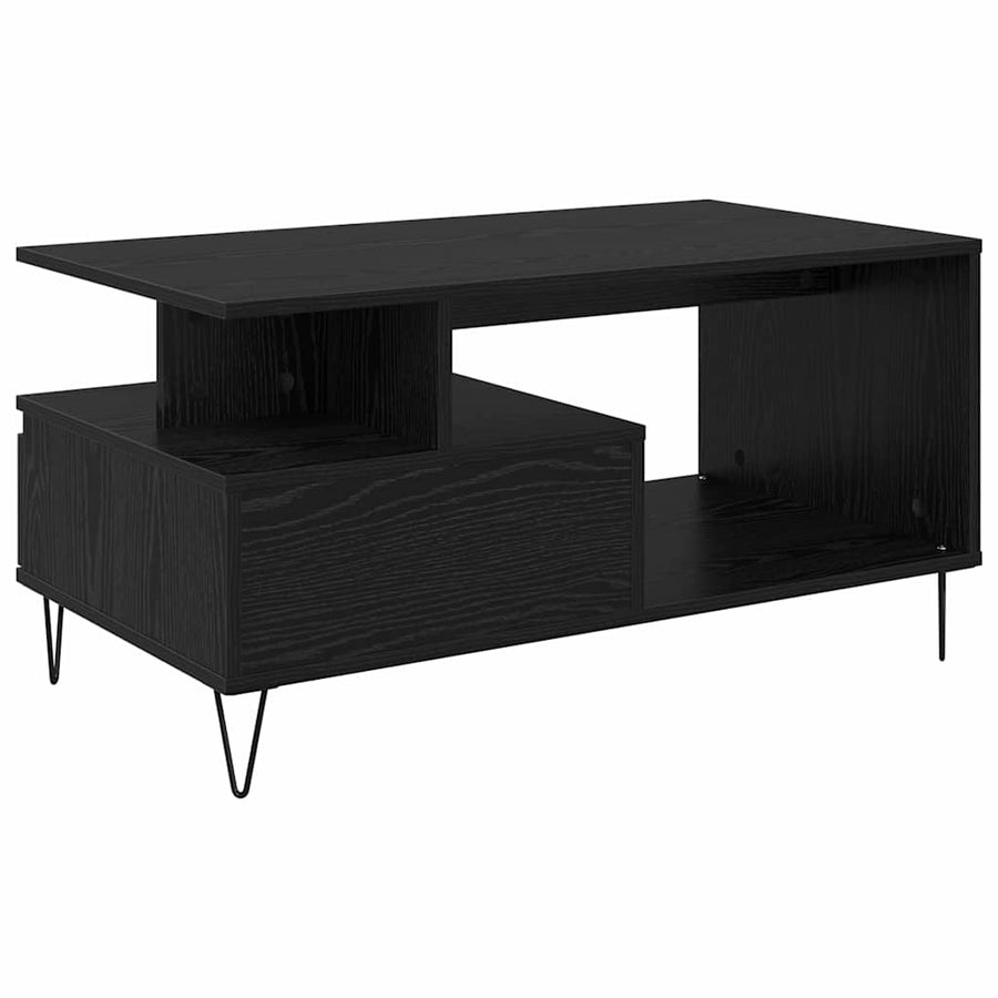 Salontafel met lade Zwart Eiken 90 x 49 x 45 cm Bewerkt hout