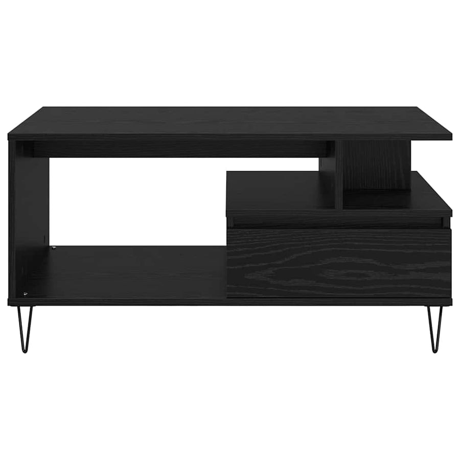 Salontafel met lade Zwart Eiken 90 x 49 x 45 cm Bewerkt hout