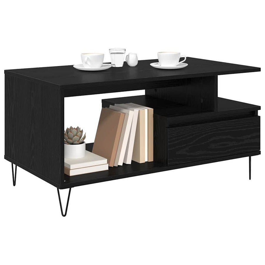 Salontafel met lade Zwart Eiken 90 x 49 x 45 cm Bewerkt hout
