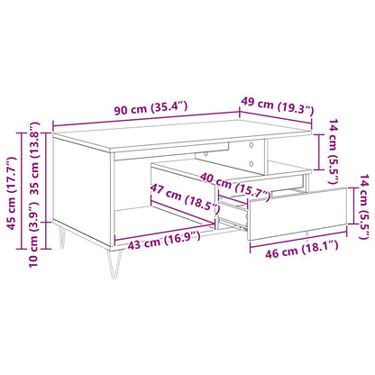 Salontafel met lade Zwart Eiken 90 x 49 x 45 cm Bewerkt hout