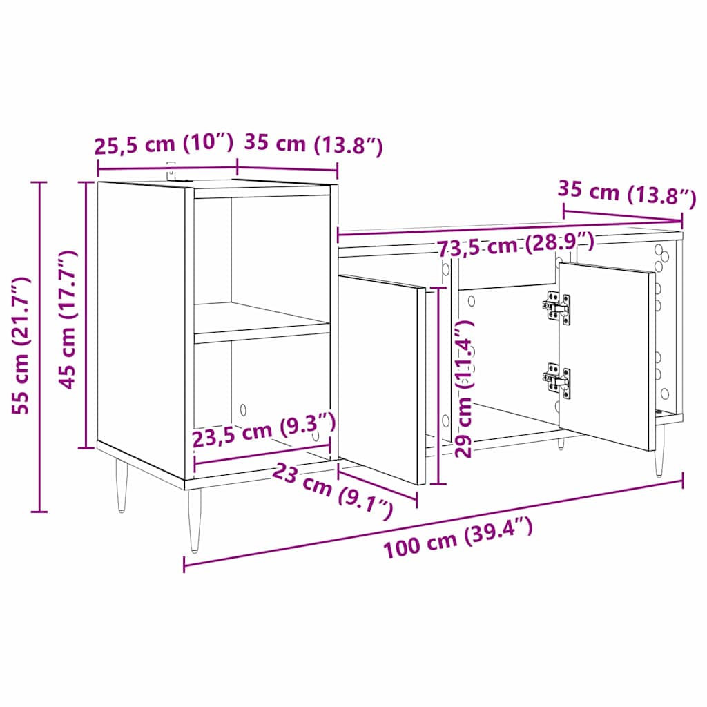 TV-kast Zwart Eiken 100 x 35 x 55 cm Bewerkt hout