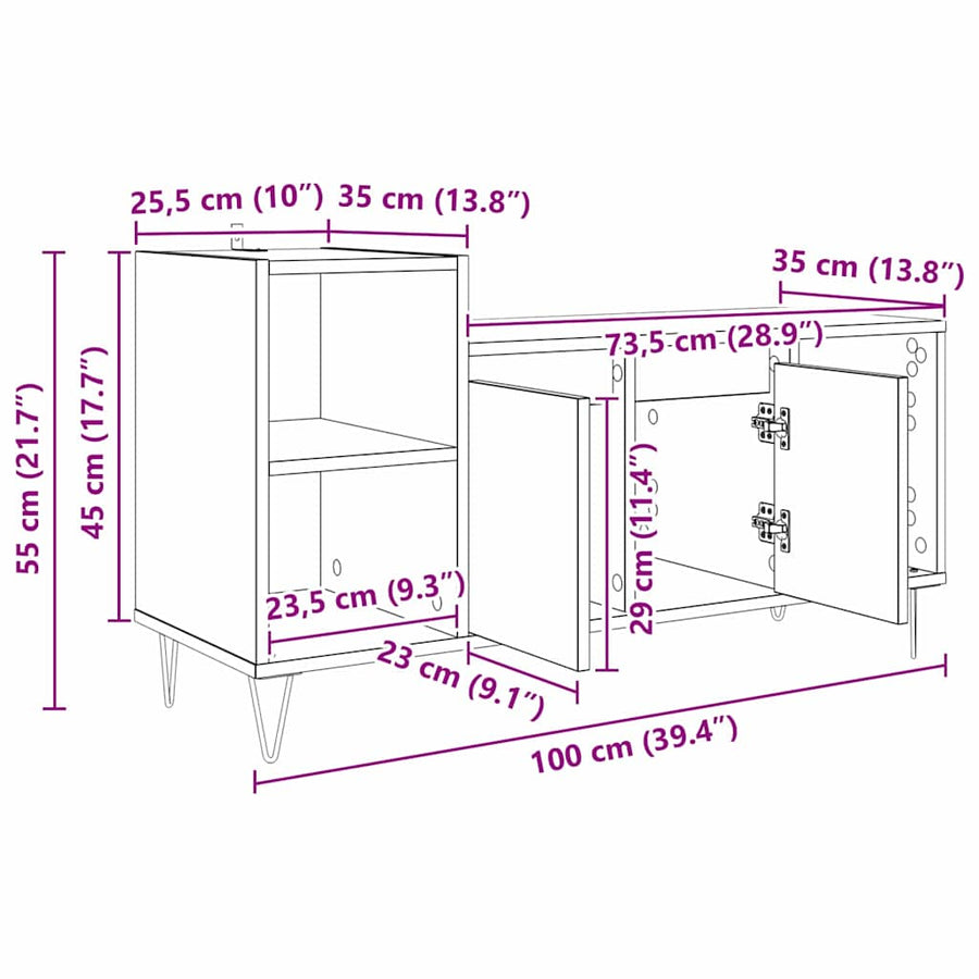 TV-kast Zwart Eiken 100 x 35 x 55 cm Bewerkt hout