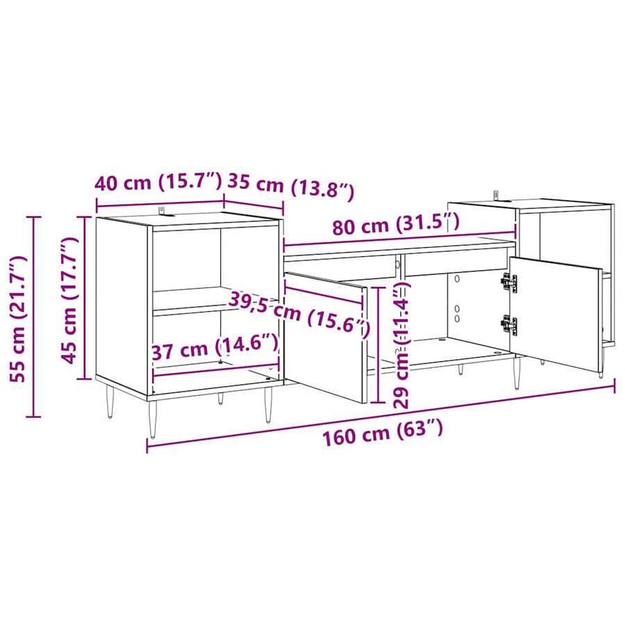 TV-kast Artisan Eiken 160 x 35 x 55 cm Bewerkt hout