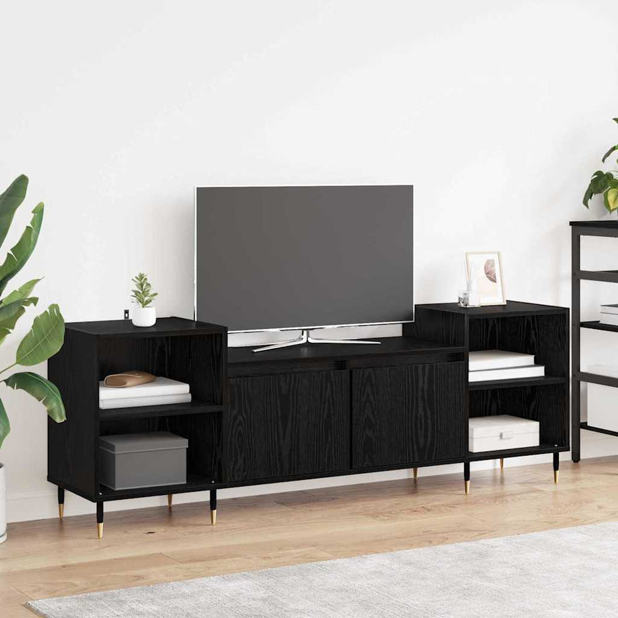 TV-kast Zwart Eiken 160 x 35 x 55 cm Bewerkt hout