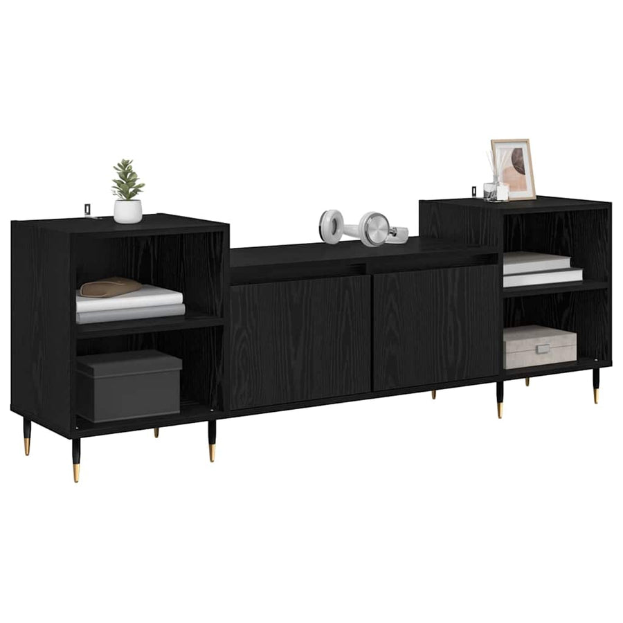TV-kast Zwart Eiken 160 x 35 x 55 cm Bewerkt hout
